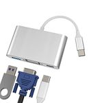 USB C to VGA+USB-A+Type-C Adapter Thunderbolt 3.0 OTG Cable Accessories for TV Splitter Digital AV Port Converter and Charger Connector Cord Projector Monitor Sync Screen Mouse MacBook Pro Adaptador