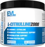 Evlution Nutrition Vegan L-Citrulline Powder - 2000mg L Citrulline Supplement for Enhanced Nitric Oxide Production and Muscle Builder - Unflavored Preworkout Nitric Oxide Supplement (100 Servings)