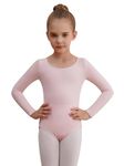 WEGETIT Long Sleeve Leotards for Girls Gymnastics Toddler Ballet Leotard Girls Dance Shirts Bodysuit (Pink,4-6Years)