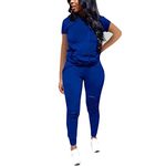 Nimsruc Two Piece Outfits for Women Short Sleeve Sweatsuit Casual Tracksuit…, 6388 Blue, XXL