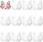 12 Pcs White Paper Mask Cat Face Animal Plain Masquerade Masks Unpainted Craft for Cosplay Party (Cat)