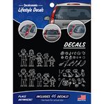 White Line Stick Figure Family Car Stickers DIY Kit - Includes 46 Decals Mom Dad Boy Girl Baby Cat Dog Fish Accessories