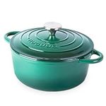 Cast Iron Dutch Oven with Lid – Non-Stick Ovenproof Enamelled Casserole Pot – Sturdy Dutch Oven Cookware – Dark Green, 3.1-Quart, 22cm – by Nuovva