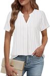 Timeson Womens Short Sleeve Blouses: Professional Interview Outfits - Business Casual Tops for Women - White Dress Shirts for Office Work Elegant Wrinkle Free Chiffon Tunics Ladies Cute Gray Stripe L