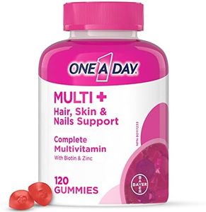 One A Day Multi+ Hair, Skin & Nails Multivitamin Gummies - Daily Vitamin Plus Support For Healthy Hair, Skin And Nails With Biotin And Vitamins A, C, E And Zinc For Women and Men, 120 Gummies