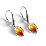 HENRYKA 925 Sterling Silver Sunset Amber Flower Bud Drop Earrings | Floral Earrings Accessory | Hypoallergenic Women's Jewellery & Gift Box for Her