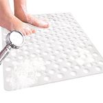 Venuso Square Shower Mats Non Slip Anti Mould, 53 x 53 cm Rubber Anti Slip Shower Mat with Drain Holes, Machine Washable, White