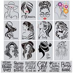 18 Pieces Women Theme Stencils Floral Female Face and Inspirational Quote Stencil for Home Wall Art Decor Painting on Wood Canvas Paper