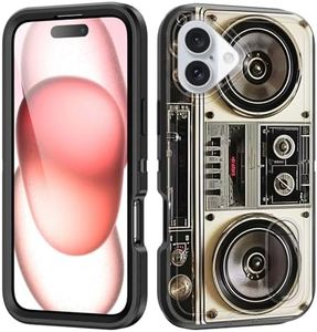 BFUKVOU for iPhone 16 Case with Built in Kickstand,Shockproof/Dustproof/Drop Proof 3-Layer Military Grade Protective Cover for iPhone 16 6.1" 2024,Vintage 80s Boombox