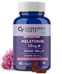 Carbamide Forte Melatonin 10 mg Sleeping Pills with Tagar 250 mg | Sleep Supplement for Men & Women | Melatonin Tablet for Restful Deep Sleeps - 60 Veg Tablets.