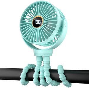 buywoo Ventilateur de refroidissement pour poussette de bébé alimenté par batterie de 8,9 cm, ventilateur trépied rechargeable à 3 vitesses avec rotation à 360 degrés, ventilateur portable silencieux