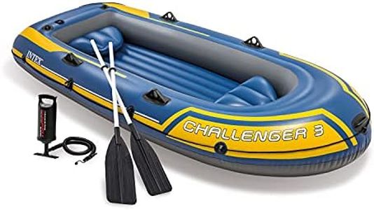 Intex 68370EP Challenger 3 Inflatable Boat Set: Includes Deluxe 48in Boat Oars and High-Output Pump – Triple Air Chambers – Welded Oar Locks – 3-Person – 660lb Weight Capacity