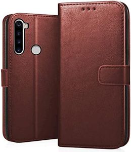 CEDO Redmi Note 8 (4G) Flip Cover | Leather Finish | Inside Pockets & Inbuilt Stand | Shockproof Wallet Style Magnetic Closure Back Case Flipcover (Brown)
