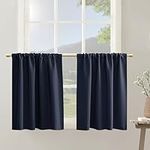 Navy Blue RV Camper Small Curtains for Travel Trailers,Set 2 Panels Rod Pocket Room Darkening Blackout Dark Blue Cafe Tier Short Curtains 36 Inch Length for Bathroom Kitchen Bunk Bedroom,W 42 x L 36