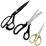 Handi Stitch Zig Zag Pinking Scissors, Dressmaking Tailor Shears and Embroidery Scissors Set - Heavy Duty Stainless Steel Sharp Professional Sewing Scissors for Leather, Fabric & Clothes