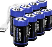 wowpower Rechargeable Lithium C Batteries with 4 in 1 USB-C Charge Cable,8 Pack 4100mWh C Cell Li-ion Battries,LR14 1.5V C Size Cell Battery Replacement for Floodlight(8 Pcs)