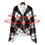 Woolala USB Plaid Electric Heated Shawl Blanket, Fleece Wearable Heated Blanket Comfy Poncho Wrap for Home, Office, Outdoor, Travel Use, 3 Temperature Settings & Timer (55 * 31.5in)