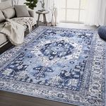 Abani Rectangular Area Rugs 8' x 10', Blue Beige Polypropylene Large Rugs, Stain Resistant, Machine Washable and Non-Shedding Vintage Style Rugs