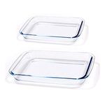 Femora Borosilicate Glass Rectangle Baking Dish Microwave Oven Safe, 1000 ml, 1600 ml, Set of2