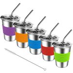 Kids Stainless Steel Cups, Kids Metal Drinking Glasses with Lids, Stainless Steel Straws and Sleeves, 12oz Reusable Water Tumbler for Children and Adults, Apply to Indoor and Outdoor