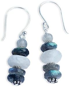 Joyfulmuze Labradorite and Rainbow Moonstone Earrings, Healing Chakra Protector, Sterling Silver Handmade Jewelry Natural Gemstone, Simple Grey White Stone