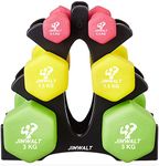 Jimwalt Premium Cast Iron Neoprene Coated Dumbbell Combo with Stand (10 Kg (0.5kg + 1.5kg + 3kg Set))