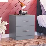 Vida Designs Large Grey Bedside Cabinet, 2 Drawer With Metal Handles & Runners, Unique Anti-Bowing Drawer Support, Riano Bedroom Furniture