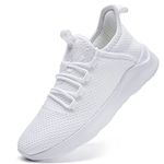 FUJEAK Women Shoes Trainers Running Walking Slip on Women Gym Comfortable Shoes Fitness Outdoor Sports Jogging Sneakers Casual Mesh Lightweight Breathable White Size 7 UK