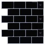 HyFanStr Peel and Stick Backsplash for Kitchen, Self Adhesive Stick on Tiles Splashback, Black 3D Tile Sticker for Bathroom(Pack of 10)