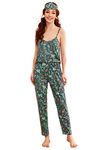 Floerns Women's Tropical Print Cami with Pants Sleepwear Two Piece Pajama Set, Avocado Green, X-Small