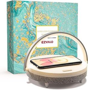EZVALO Lampada da Comodino, Lampada da Scrivania LED con 10W Ricarica Wireless Audio Bluetooth, Camera da Letto Regolabile 3 Livelli Luminosità Touch, Luce Notturna da Letto Soggiorno Ufficio
