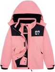 FREE SOLDIER Boys Girls Waterproof Ski Jacket Fleece Lined Warm Winter Snow Coat Kids Winter Jacket with Detachable Hood(Coral Pink,8-9/Girl)