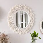 ARSHLAZA Macrame Hanging Wall Mirror with Macrame Round Mirror Art Boho Decor [M4FOOL] Framed, off-white