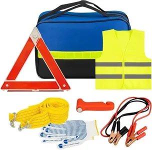 FERNVALE 7-in-1 Car Emergency Kit – Roadside Breakdown Assistance with Jump Leads, 3-Ton Tow Rope, Warning Triangle, Hi-Vis Vest, Emergency Hammer & Gloves, Portable Automotive Safety Tool