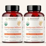 Rooted Active Naturals Organic Cordyceps Militaris Mushroom Extract Capsules, 500mg, 60 Count, Energy, Endurance, Performance (Pack of 2)