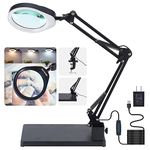 YOCTOSUN 10X Magnifying Glass with Light and Stand, 5 Inch K9 Optical Glass Lens, 3 Color Modes Stepless Dimmable, Adjustable Swivel Arm Lighted Magnifier Lamp for Reading, Crafts & Close Work