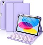 Hamile for iPad 10th Generation Case with Keyboard 10.9 Inch - 7 Colors Backlit Wireless Detachable Folio Keyboard Cover with Pencil Holder for New iPad 10th Gen 2022 (Purple)