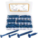 VIGRUE 1/4" 3/16" Concrete Screws Assortment Kit 210PCS Flat Head Cement Screws for Anchoring to Masonry, Block or Brick, Diamond Point, Length 1-1/4" to 2-3/4"