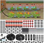 230FT Drip Irrigation Kit-221pcs Quick Connector Garden Watering System- Irrigation System Patio Misting Plant Watering System -1/4 inch 1/2 inch Irrigation Tubing Hose Adjustable Nozzle