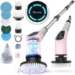 Dovety Electric Spin Scrubber, Cordless Cleaning Brush, Shower Scrubber with 8 Replaceable Brush Head, Power Cleaning Brush with Extension Handle, 2 Adjustable Speed, for Bathtub Tile Floor (Pink)