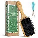 Natural Boar Bristle Hair Brush for Women, Men, Kids; Rectangle, Dry and Wet Detangling Hair Brush Gently Enhances Shine, Smooths Frizz and Prevents Breakage in Fine and Straight, Thick and Curly Hair