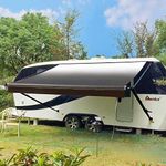 Awnlux Black Manual Modular Retractable RV Awning Full Set Assemblies for RV, 5th Wheel, Travel Trailers, Toy Haulers, and Motorhome - RV Trailer Awning for Home or Camper - 14x8 Feet-Black Fade