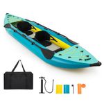 GYMAX Inflatable Kayak Set, 2-Person Inflatable Boat with Aluminum Oars, EVA Padded Seat, Fins, Hand Pump, Repair Kit and Carry Bag, Blow Up Canoe for Lakes, Rivers & Sea Shores (Teal Blue)