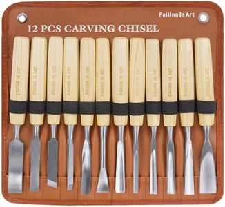 Falling in Art 12Pcs Wooden Carving Chisel Set, Long Handle Woodworking Tools Set with a Leather Pouch, Full Size Knife Gouge Kit for Carving Projects, Ideal for Beginners and Professionals