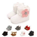 Aisprts Baby Booties, Baby Girls Soft Bottom Non-slip Winter Booties Cozy Fleece Lining Thermal Newborn Infant First Walking Shoes, T8 White, 12-18 Months