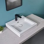 Davivy 18.7''X 17.2'' Rectangle Vessel Sink with Pop Up Drain,Bathroom Vessel Sinks,Bathroom Sinks Above Counter,White Vessel Sink,Counter Top Sink,Ceramic Vessel Sink for Bathroom