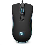 Rii RM105 Wired Mouse,Colorful RGB Backlit,3 Adjustable DPI Levels,Comfortable Grip Ergonomic Optical,USB Wired Mice for PC,Computer,Black