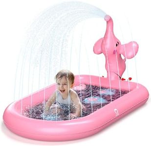 QPAU Splash Pads for Toddlers 1-3, Pink Elephant Toy Splash Pad for Kids, Outdoor Play Mat for Babies, Inflatable Sprinkler Pool for Birthday Girl Gifts 1 Year Old Girl
