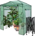 Costway Portable Walk-in Greenhouse, Instant Pop-up Fast Setup Plant Gardening Green House Canopy with Roll-up Doors and Side Windows, Indoor and Outdoor Greenhouse with 4 Ropes, 4 Anchors and 10 Stakes