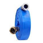 1-1/4" x 50′ PVC Lay Flat Water Pump Discharge Hose With Aluminum Pin Lug Fittings, Heavy Duty Reinforced Pool Backwash Hose Assembly